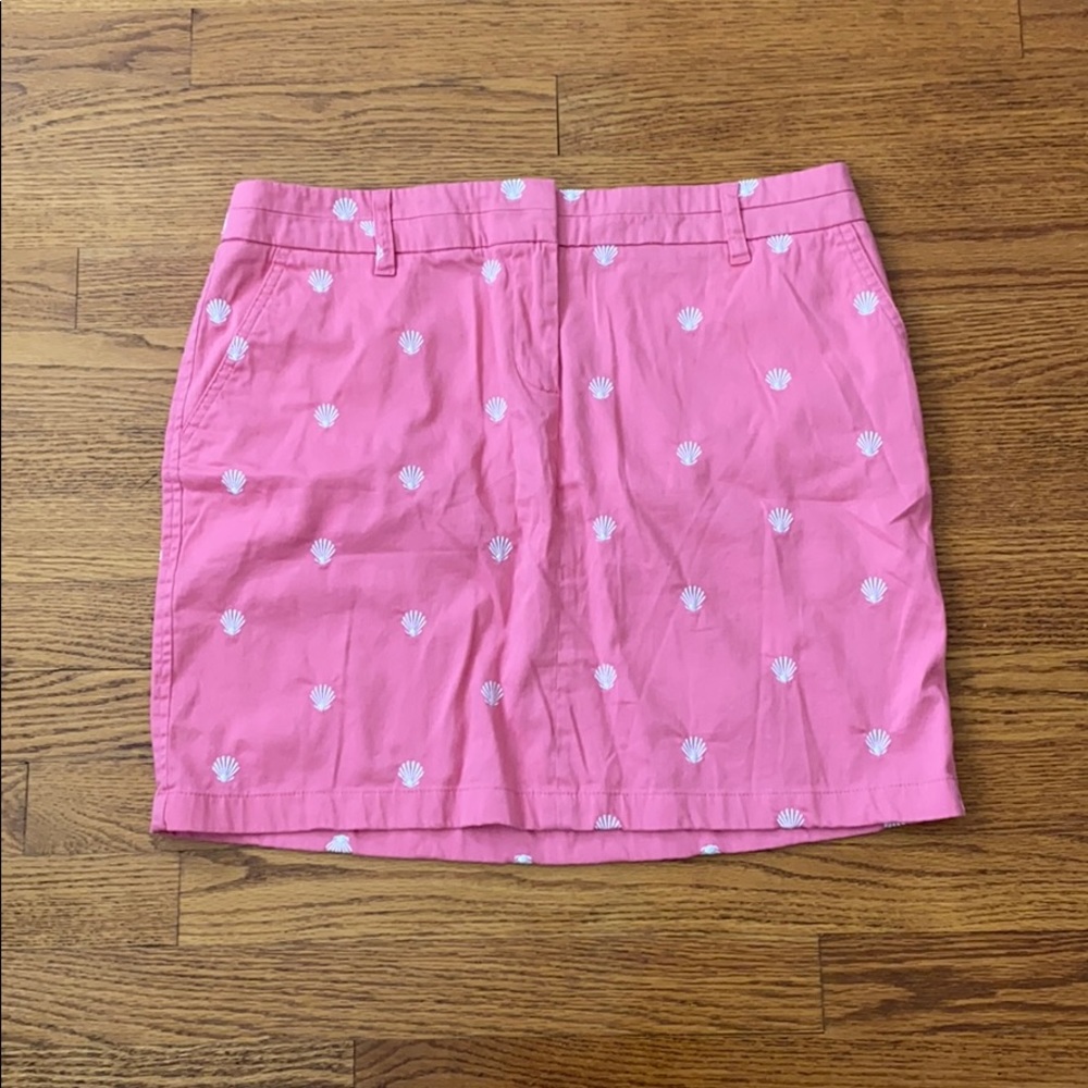 British Khaki pink chino embroidered sea shell preppy cotton mini skirt size 8